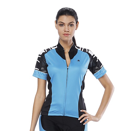 

ILPALADINO Women's Short Sleeve Cycling Jersey Blue Plaid / Checkered Bike Jersey Top Road Bike Cycling UV Resistant Reflective Strips Back Pocket Sports Clothing Apparel