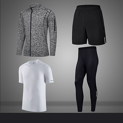 

Men's Activewear Set Workout Outfits Compression Suit Athletic Short Sleeve 4pcs Winter Quick Dry Soft Reflective Strips Fitness Gym Workout Basketball Running Sportswear Solid Colored Plus Size