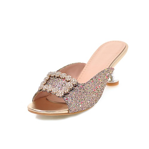 

Women's Sandals Glitter Crystal Sequined Jeweled Kitten Heel Open Toe Rhinestone PU Classic Summer Pink / Gold / Silver / Party & Evening / Party & Evening