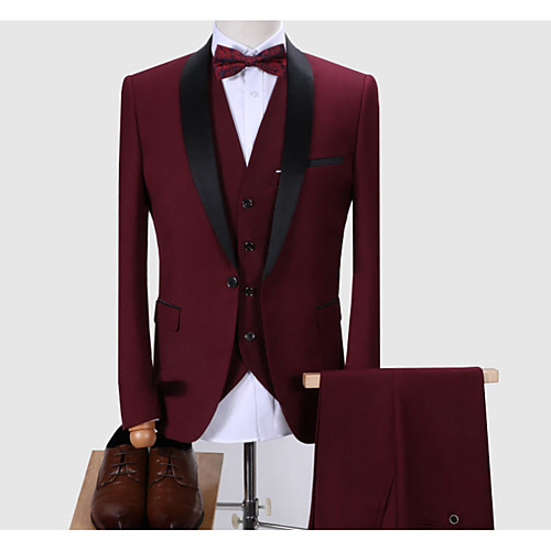 

Men's Party Burgundy Suits, Solid Colored Polyester Red / Dark Gray / Wine