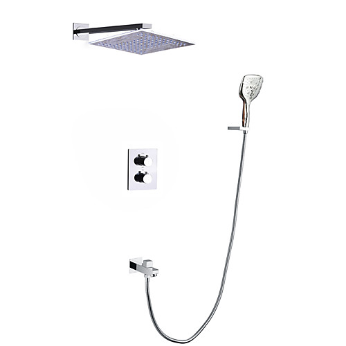 

Shower Faucet - Contemporary Chrome Wall Mounted Ceramic Thermostatic Shower Valve Bath Shower Mixer Taps
