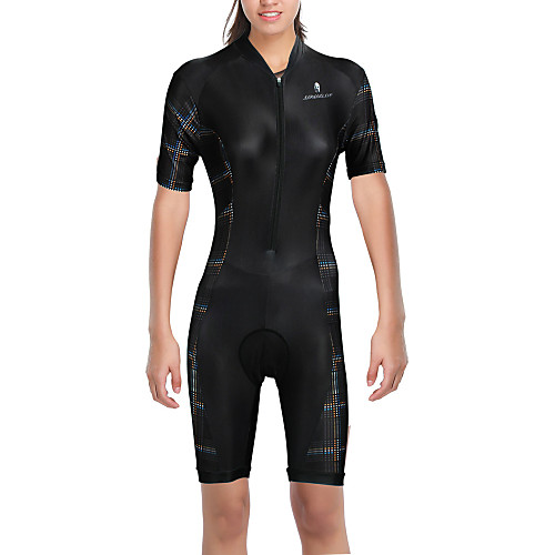 

ILPALADINO Women's Short Sleeve Triathlon Tri Suit Elastane Black Bike Triathlon / Tri Suit Mountain Bike MTB Road Bike Cycling Breathable Quick Dry Ultraviolet Resistant Sports Clothing Apparel
