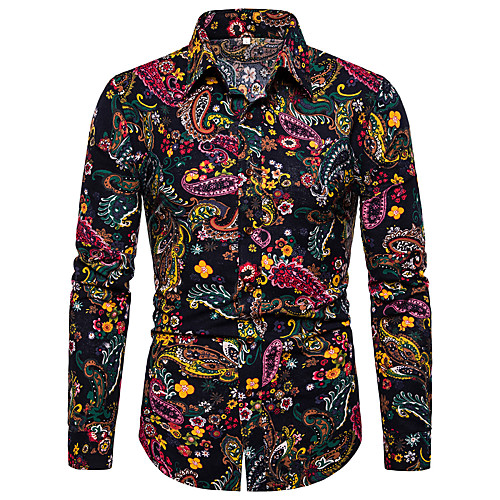 

Men's Shirt Galaxy Geometric Print Long Sleeve Party Tops Boho Black
