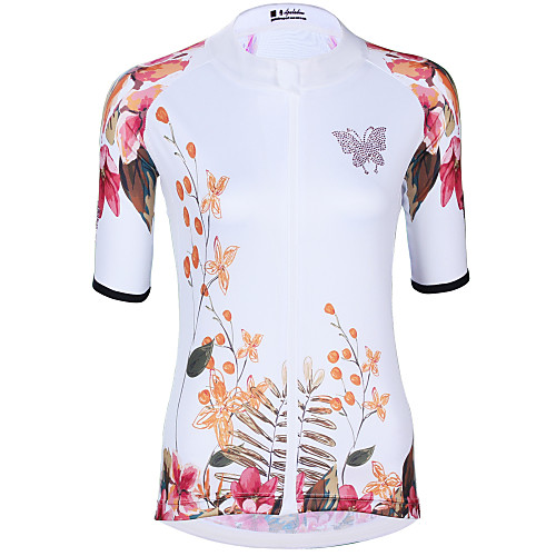 

ILPALADINO Women's Short Sleeve Cycling Jersey Elastane White Floral Botanical Bike Jersey Top Road Bike Cycling UV Resistant Quick Dry Moisture Wicking Sports Clothing Apparel