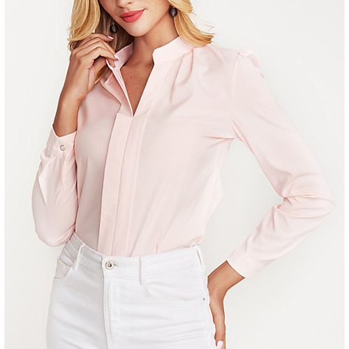 

Women's Blouse Solid Colored Long Sleeve Work Tops Streetwear White Blushing Pink Lavender