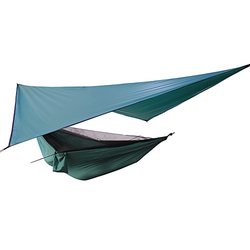 

Camping Hammock with Mosquito Net Outdoor Windproof Rain Waterproof Nylon with Carabiners and Tree Straps for 1 person Hiking Travel Navy Blue 270140 cm