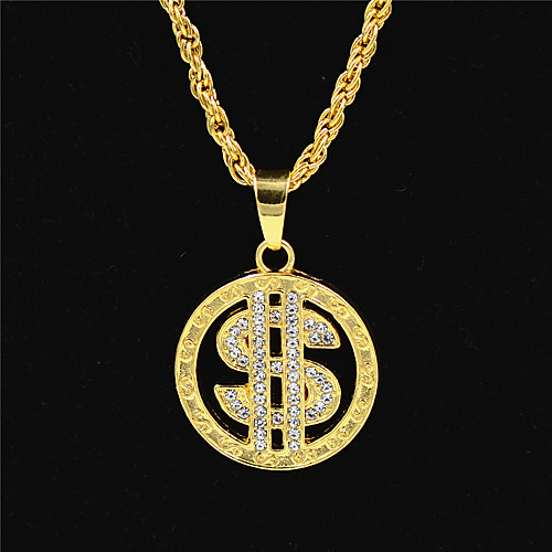 

Men's Women's Gold Crystal Pendant Necklace Statement Necklace Chains Cuban Link Dollars Statement Punk Trendy Rock Zircon Chrome 24K Gold Plated Gold 70 cm Necklace Jewelry 1pc For Carnival Street