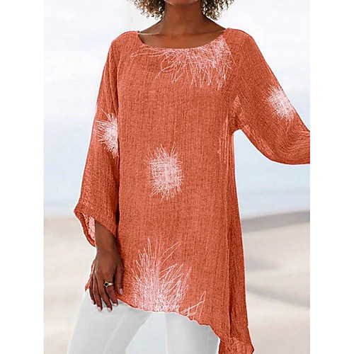 

Women's Plus Size Geometric Loose T-shirt Daily Red / Orange / Khaki / Light Blue