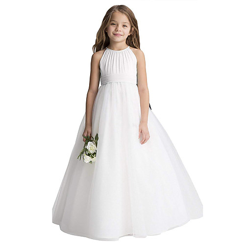 

Princess Long Length Christmas / Birthday / First Communion Flower Girl Dresses - Chiffon / Organza / Tulle Sleeveless Jewel Neck with Draping