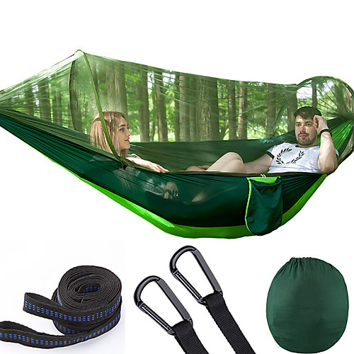 

Camping Hammock with Pop Up Mosquito Net Double Hammock Outdoor Portable Breathable Anti-Mosquito Parachute Nylon with Carabiners and Tree Straps for 2 person 290140 cm Camping / Hiking Fishing Beach