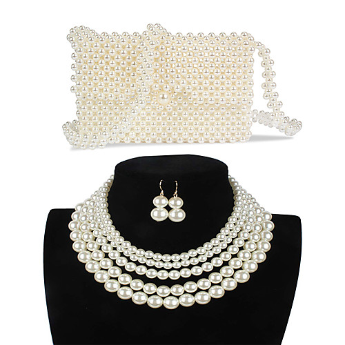 

Women's Drop Earrings Earrings Pearl Necklace Beaded Stylish Simple Luxury Classic Vintage Imitation Pearl Earrings Jewelry White For Wedding Party Engagement Gift Street Three-piece Suit