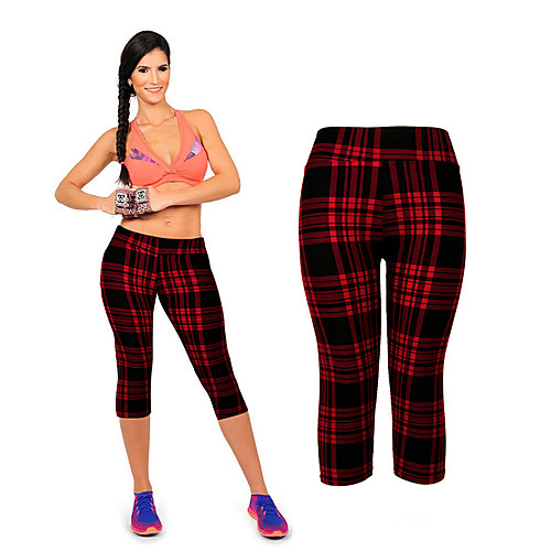 

Women's Yoga Pants Capri Leggings Moisture Wicking Stripes Red black Gym Workout Running Fitness Sports Activewear Stretchy Skinny