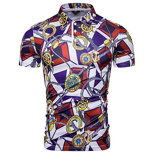 

Men's Graphic Print Polo Basic Elegant Daily Going out Purple / Short Sleeve