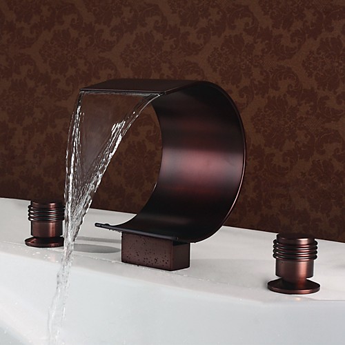 

Bathroom Sink Faucet - Waterfall Oil-rubbed Bronze Widespread Two Handles Three HolesBath Taps