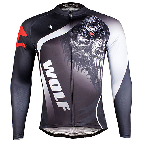 

ILPALADINO Men's Long Sleeve Cycling Jersey Winter Polyester Black Wolf Bike Jersey Top Mountain Bike MTB Road Bike Cycling Breathable Quick Dry Ultraviolet Resistant Sports Clothing Apparel