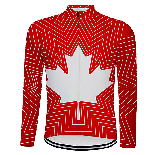 

21Grams Canada National Flag Men's Long Sleeve Cycling Jersey - Red Bike Top UV Resistant Breathable Quick Dry Sports Winter Fleece Terylene Mountain Bike MTB Road Bike Cycling Clothing Apparel