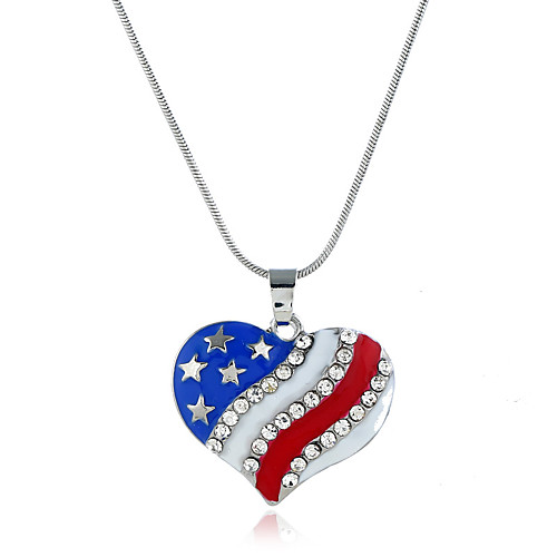 

Women's Cubic Zirconia Pendant Necklace Classic American flag Heart Flag Patriotic Jewelry Fashion European Trendy Sweet Chrome Silver 405 cm Necklace Jewelry 1pc For Street Daily Holiday Festival