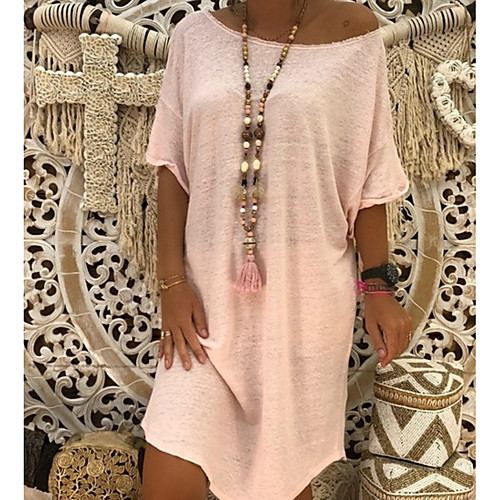 

Women's T Shirt Dress Tee Dress Knee Length Dress Blue Yellow Blushing Pink Khaki Green Sleeveless Round Neck S M L XL XXL 3XL