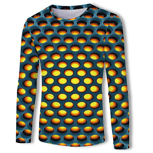 

Men's 3D Graphic Print T-shirt Basic Daily Wear Round Neck Rainbow / Long Sleeve