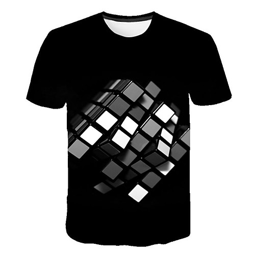 

Men's T shirt Geometric Plus Size Print Short Sleeve Daily Tops Basic Streetwear Black
