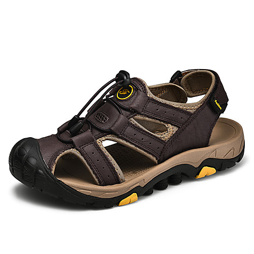 

Men's Fall / Spring & Summer Casual Daily Outdoor Sandals Cowhide Breathable Non-slipping Shock Absorbing Light Brown / Dark Brown / Black