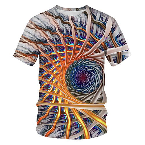 

Men's T shirt Color Block Geometric 3D Print Short Sleeve Casual / Daily Tops Basic Streetwear Rainbow