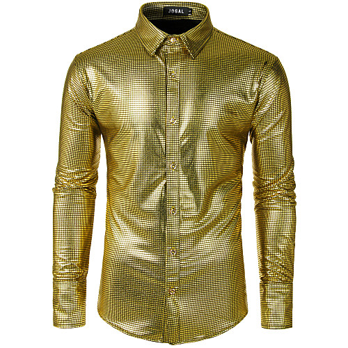 

Men's Geometric Sequins Shirt - Cotton Boho Casual / Daily Festival Gold / Silver / Long Sleeve