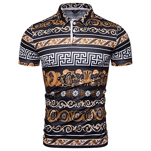 

Men's Abstract Graphic Print Slim Polo Basic Elegant Daily Going out Brown / Short Sleeve