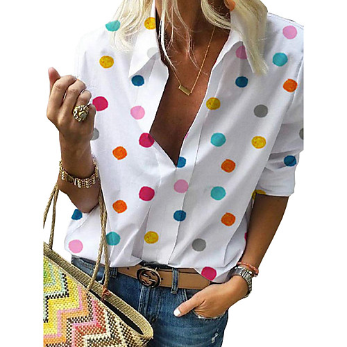 

Women's Plus Size Polka Dot Print Shirt Street chic Casual Street Shirt Collar White / Blue / Red / Gray