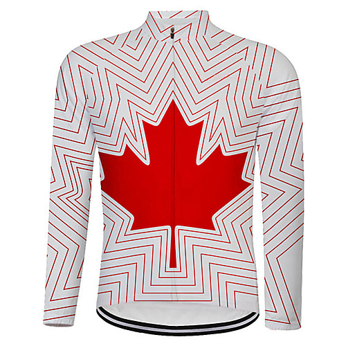 

21Grams Canada National Flag Men's Long Sleeve Cycling Jersey - White Bike Top UV Resistant Breathable Quick Dry Sports Winter Terylene Mountain Bike MTB Road Bike Cycling Clothing Apparel / Race Fit