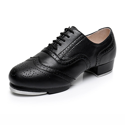

Men's Dance Shoes Leather / Cowhide Tap Shoes Heel Thick Heel Customizable Black / Performance / Practice