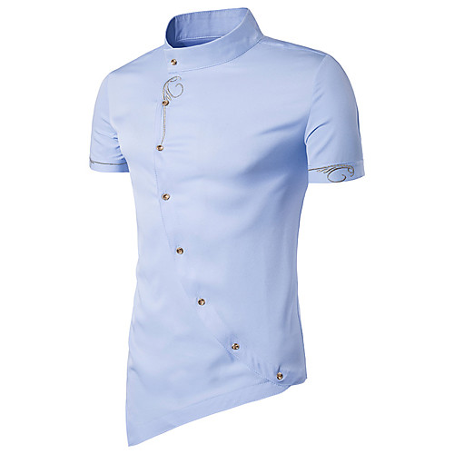 

Men's Tribal Embroidered Shirt - Cotton Elegant Vintage Evening Party Date Vacation Standing Collar White / Black / Red / Navy Blue / Gray / Light Blue / Short Sleeve