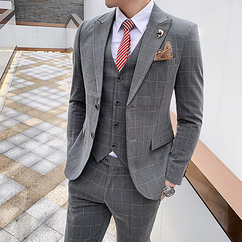 

Tuxedos Standard Fit Notch Single Breasted Two-buttons Polyester Checkered / Gingham
