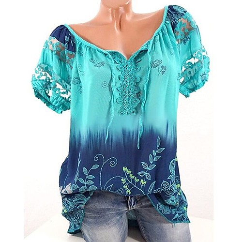 

Women's Plus Size Floral Loose T-shirt Basic Daily V Neck White / Blue / Red / Blushing Pink / Army Green / Fuchsia / Green / Rainbow