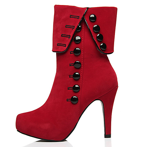 

Women's Boots Sexy Boots Stiletto Heel Round Toe Button Suede Booties / Ankle Boots Classic Winter Black / Red