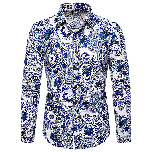 

Men's Floral Graphic Print Shirt Exaggerated Club Beach Classic Collar White / Long Sleeve