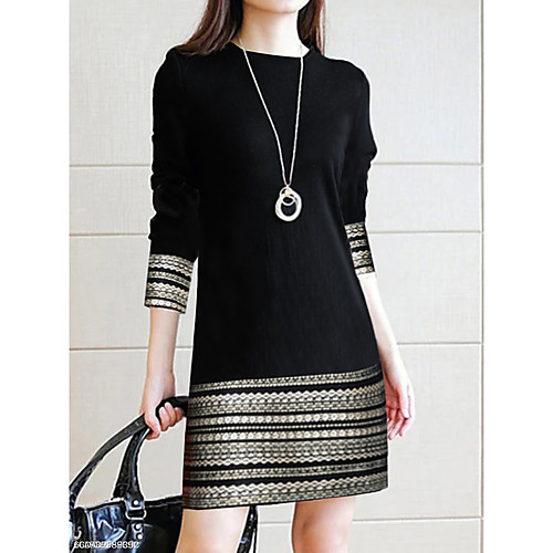 

Women's Sheath Dress Cotton Short Mini Dress - 3/4 Length Sleeve Geometric Stripes Stripe Color Block Spring Fall Casual Daily Cotton Slim Black S M L XL XXL XXXL