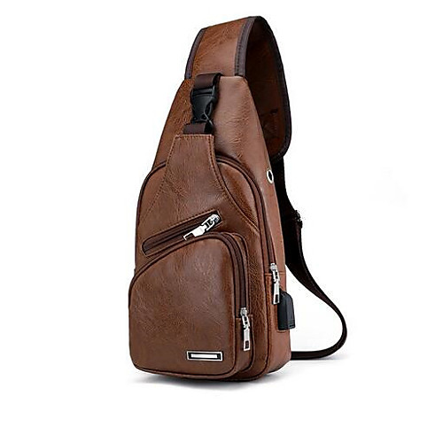 

Men's Bags PU Leather Sling Shoulder Bag Chest Bag Zipper Solid Color Daily Outdoor MessengerBag Dark Brown Black Brown