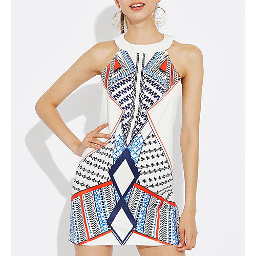 

Women's Sheath Dress Short Mini Dress White Sleeveless White Color Block Summer Round Neck S M L XL