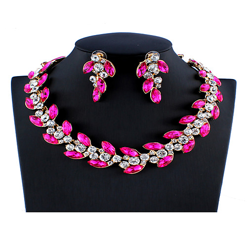 

Women's Fuchsia Bridal Jewelry Sets Link / Chain Leaf Luxury European Fashion Rhinestone Earrings Jewelry Rose Red For Wedding Party Engagement Gift Festival 1 set