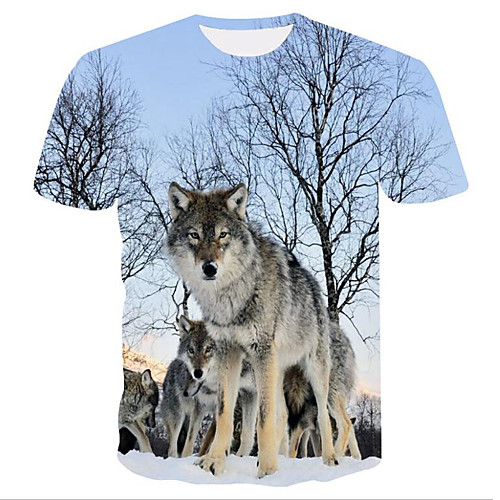 

Men's T shirt 3D Animal Print Short Sleeve Casual / Daily Tops Basic Streetwear Light Blue