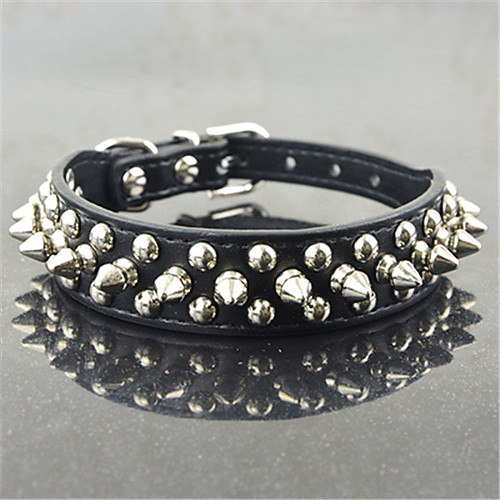 

Cat Dog Collar Studded Rivet PU Leather Red Pink