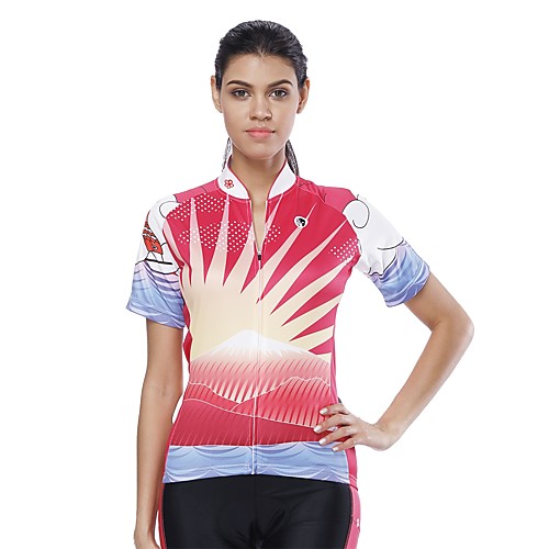 

ILPALADINO Women's Short Sleeve Cycling Jersey Pink Plaid / Checkered Bike Jersey Top Road Bike Cycling UV Resistant Reflective Strips Back Pocket Sports Clothing Apparel