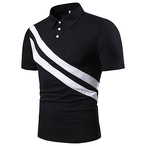 

Men's Striped Color Block Polo - Cotton Basic Elegant Daily Going out Shirt Collar White / Black / Short Sleeve
