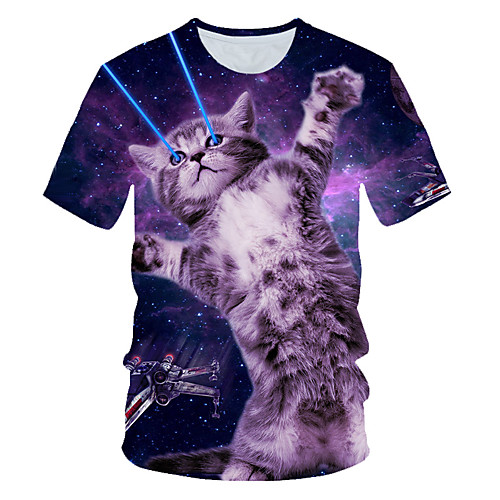

Men's T shirt Color Block 3D Animal Print Short Sleeve Daily Wear Tops Streetwear Exaggerated Purple