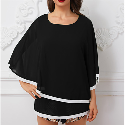 

Women's Daily Street chic Plus Size Loose Blouse - Solid Colored Black / Summer