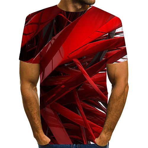 

Men's Abstract Graphic Print T-shirt Street chic Exaggerated Daily Casual Round Neck Blue / Red / Blushing Pink / Green / Summer / Short Sleeve