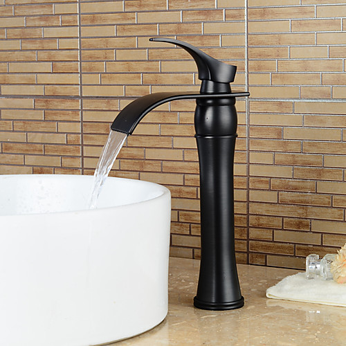 

Faucet Set - Waterfall Black Centerset Single Handle One HoleBath Taps