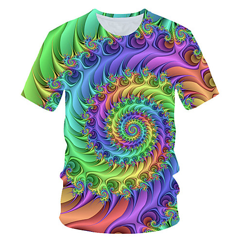 

Men's Geometric Graphic T-shirt Basic Daily Round Neck Rainbow / Short Sleeve