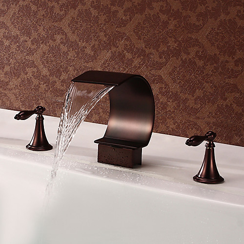 

Bathroom Sink Faucet - Waterfall Oil-rubbed Bronze Widespread Two Handles Three HolesBath Taps